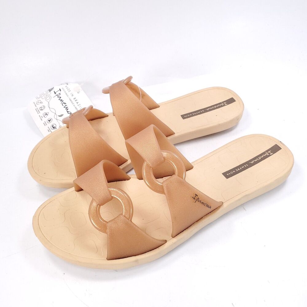 Ipanema Slip On Casual Two Strap Slide Sandals Womens Size 9 Beige